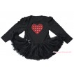Valentine's Day Black Long Sleeve Bodysuit Pettiskirt & Red White Dots Heart Print JS4349